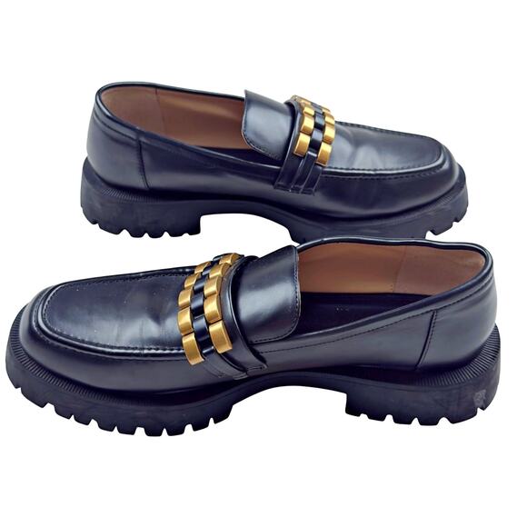 Zara Black Gold Chunk Platform Flat Loafer Shoe Sz 41 Women's 10.5 - Picture 3 of 7